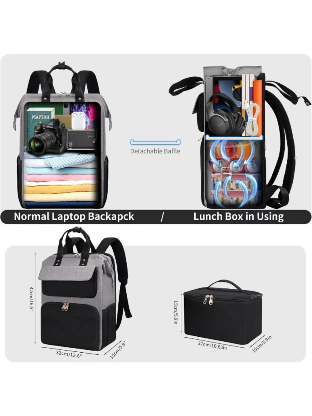 Stylish Insulated Lunch Backpack for Women, 17.3